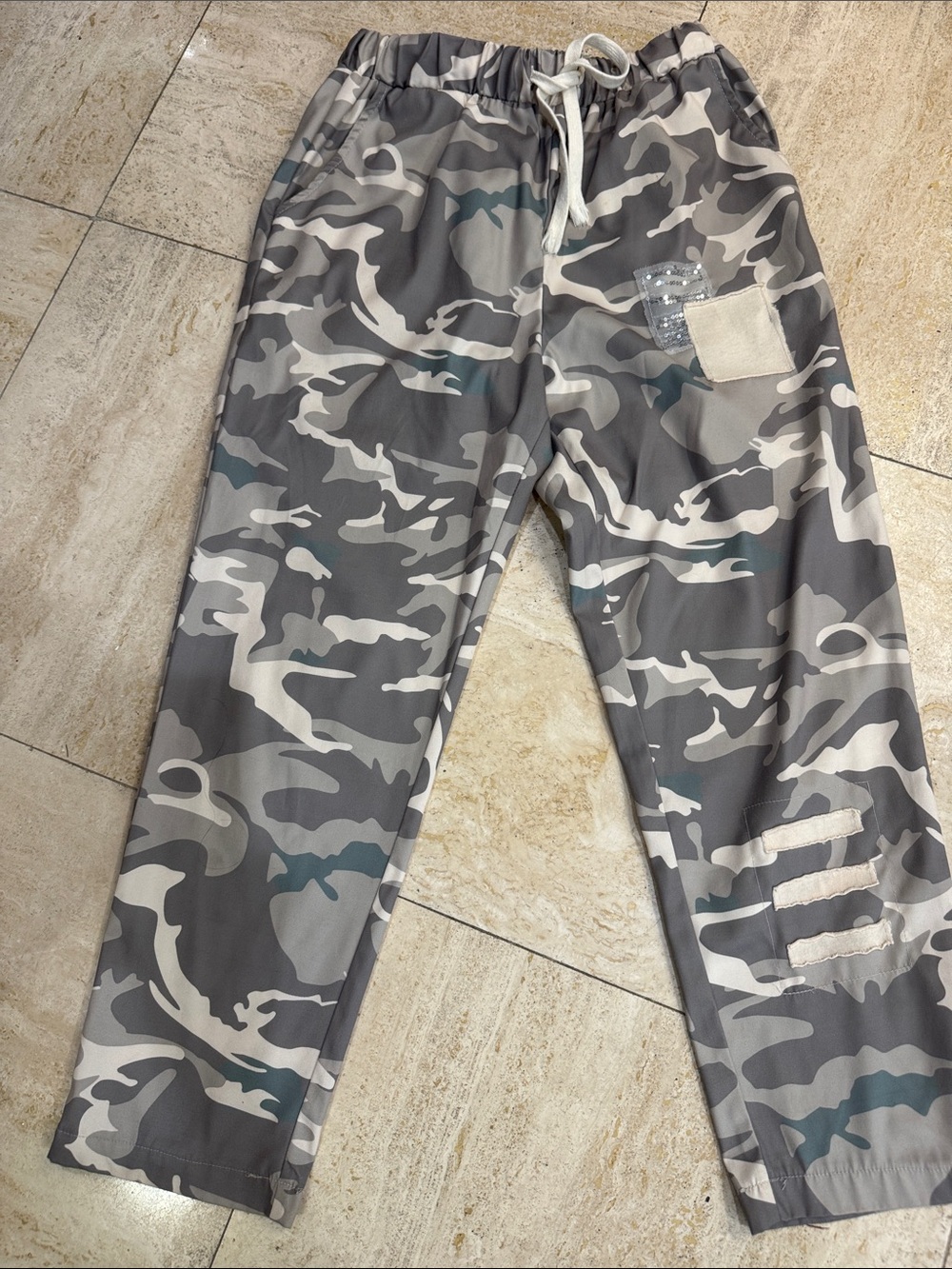 Green, Beige Camo Drawstring Joggers - Women's Track Pants